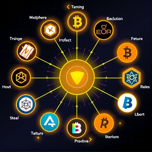 Polkadot 平行鏈與中繼鏈資訊圖,展示多樣區塊鏈透過共享安全與跨鏈通訊連接中央樞紐