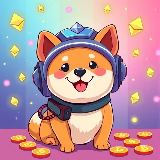 柴犬幣 Shiba Inu 快樂狗狗戴加密礦工頭盔,周圍環繞以太坊符號與數位貨幣的活潑數位插圖,象徵 Shiba Inu 生態的趣味與未來潛力