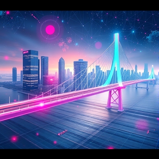 Cronos CRO 連接中心化金融 CeFi 與去中心化金融 DeFi 的數位橋樑藝術插圖