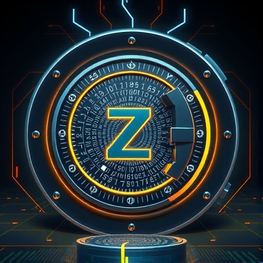 Zcash 安全交易的數位保險箱圖示,表面閃爍隱私加密圖案