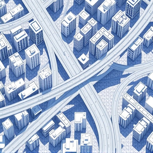 NEAR Protocol 鏈抽象與 AI 基礎設施的數位都市俯視圖，展示平行資料高速公路