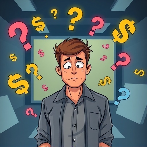 陳零九捲入虛擬貨幣爭議的困惑藝人形象，周圍環繞數位貨幣符號與問號