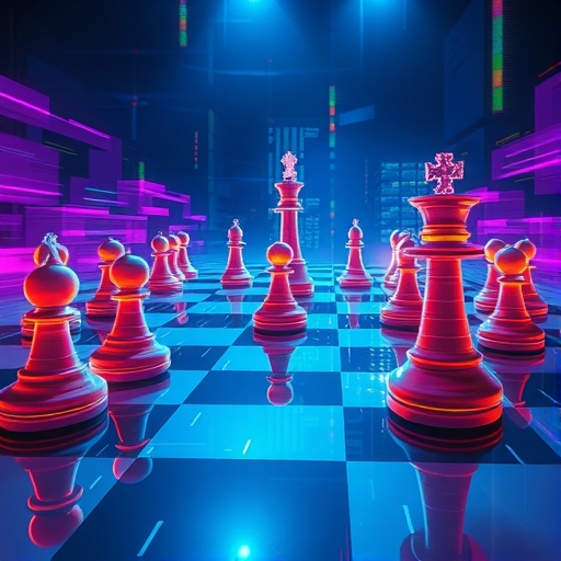 Solana 交易共識機制的動態象棋板數位插圖