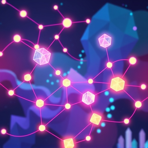 Aave 智能合約與流動性池的區塊鏈網路數位繪畫，展現發光線條連接幾何形狀的活力圖像