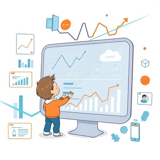 使用者互動 Aave 透明介面展示財務圖表的數位生態趣味插畫，強調創新與易用性