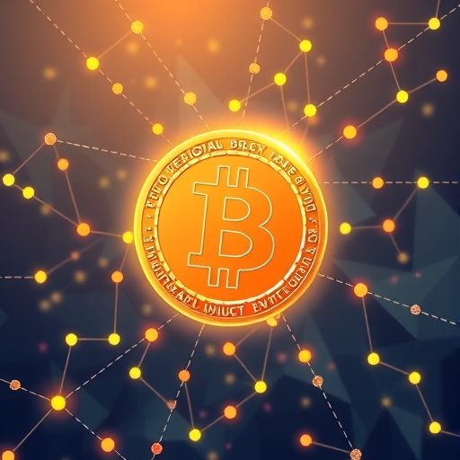 BNB 數位貨幣圖示在區塊鏈生態系統中發光的生動插圖