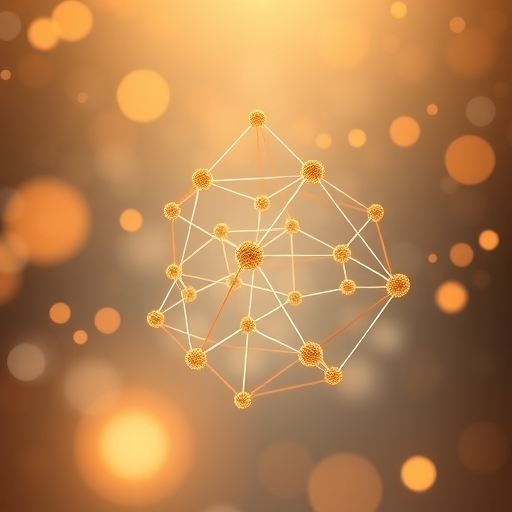 Hedera 哈希圖技術的分散式帳本結構示意圖,展示互聯節點與溫暖光芒氛圍