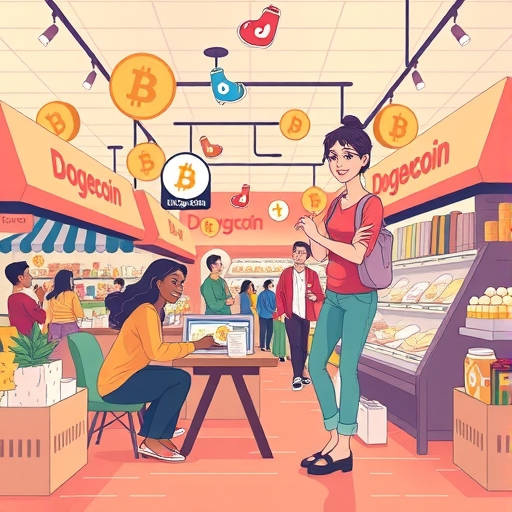 狗狗幣支付市場圖像,展示商家接受狗狗幣的活躍社群與應用場景