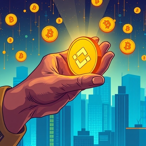 手持閃耀幣安logo金幣的插圖，象徵幣安高薪資水平與加密貨幣交易所的市場競爭力