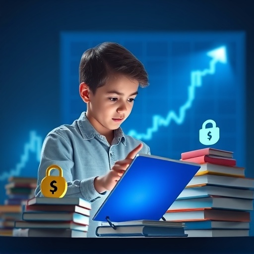 年輕投資者檢視虛擬貨幣圖表，周圍安全錢包與書籍，象徵PTT Dcard推薦的虛擬貨幣書籍與安全投資