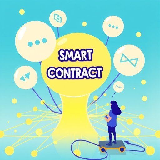 智能合約氣泡從區塊鏈綻放的趣味插圖，象徵 Stellar 創新生態成長