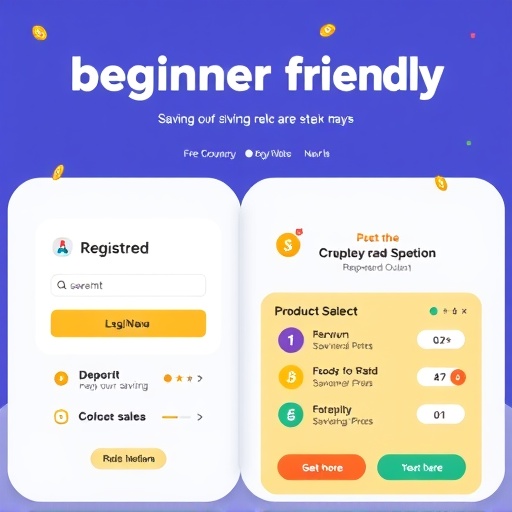 新手友善 USDT 定存平台介面步驟圖示，包括註冊、入金與選擇產品