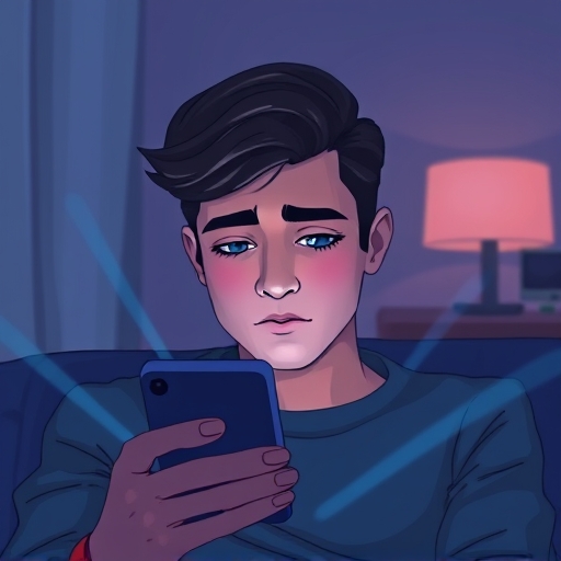 疲憊眼睛盯著手機螢幕的現代插圖，台灣用眼現況與葉黃素推薦護眼