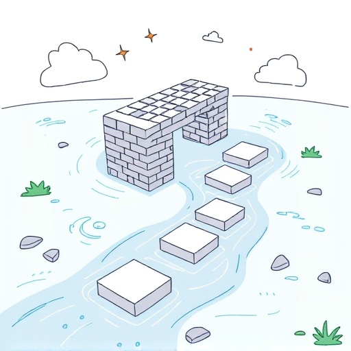 Kaspa 區塊鏈轉變為流動河流的奇幻插圖，象徵 BlockDAG 快速交易確認機制