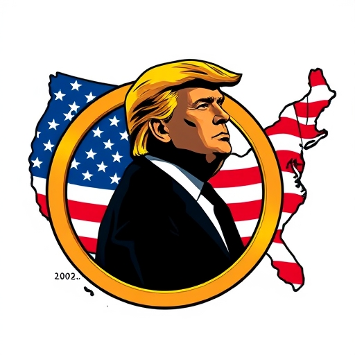 Trump TRUMP 迷因幣與美國國旗融合的數位貨幣政治插圖