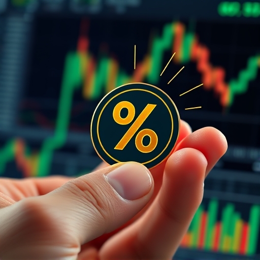 MAX Token手續費折抵優惠示意圖，手持發光數位代幣疊加MAX推薦碼折扣效果