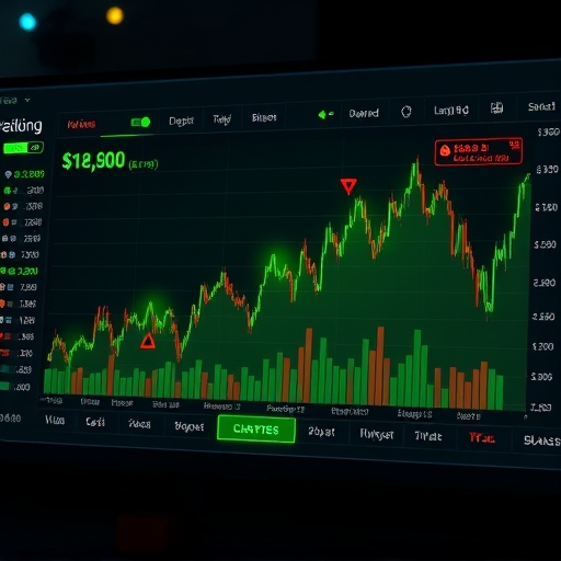 虛擬貨幣交易平台介面顯示獲利圖表突然故障轉紅色警告的插圖，警示台灣虛擬貨幣詐騙的高收益假象風險
