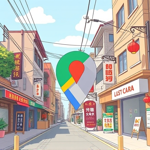 台灣街頭場景以Google地圖標記突顯在地搜尋與SEO優化在地化策略