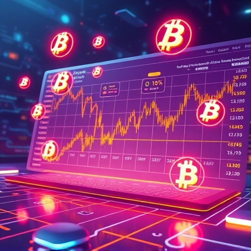 未來去中心化交易所介面的插圖，顯示發光數位資產與多條區塊鏈網路圖示環繞，代表Aster多鏈交易創新