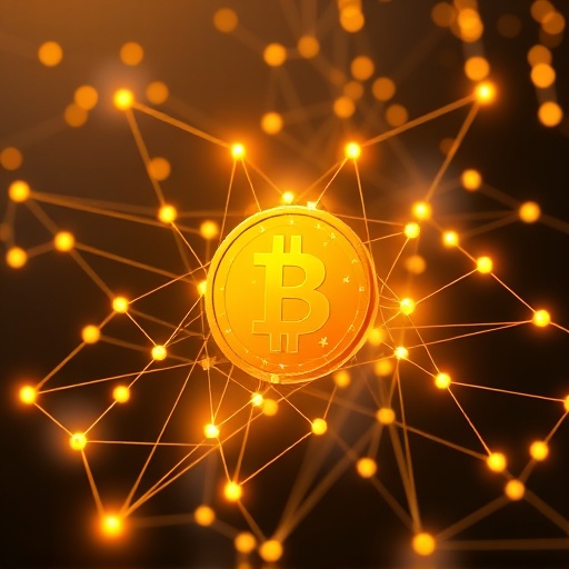 Tether Gold XAUt 黃金代幣與區塊鏈網絡交織的圖示，象徵數位黃金投資的創新融合