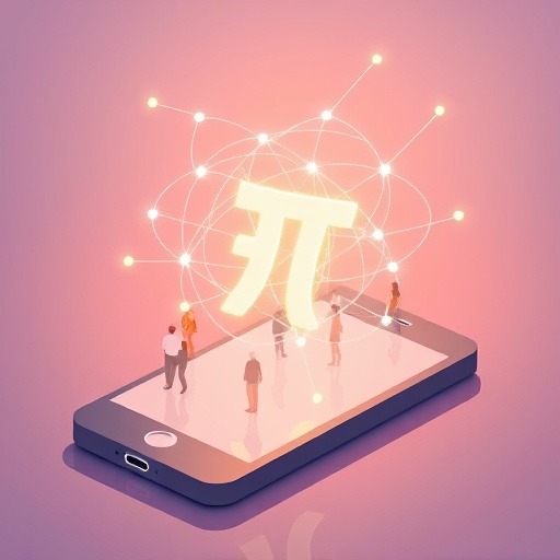 智慧型手機螢幕上發出光芒的 Pi 符號，象徵 Pi Network 手機挖礦的全球連結網路