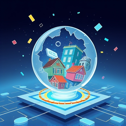 NFT市場投機泡沫破裂後數位藝術與真實世界資產如房產會員卡結合的風格化插圖