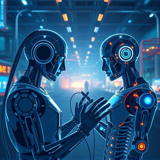 AI 在發光工業元宇宙中協作設計複雜數位孿生的創意插圖