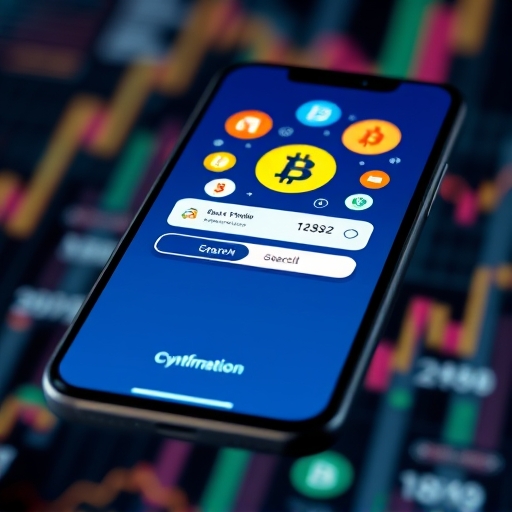 虛擬貨幣錢包介面整合加密貨幣符號與支付確認的數位錢包特寫插圖