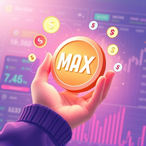 用戶手持發光 MAX Token 幣的插圖，周圍環繞手續費折抵符號與數位交易所介面，強調交易省錢效果
