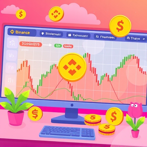 幣安平台上充滿活力的數位貨幣交易介面，顯示 USDT 符號與台幣圖示，營造友好明亮的氛圍