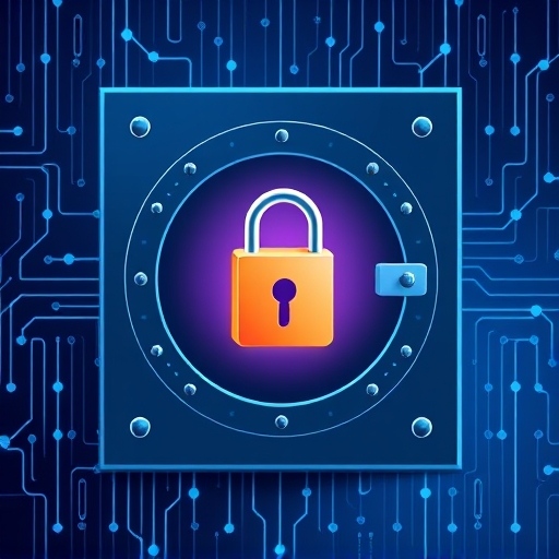 安全數位金庫結合區塊鏈鎖的插圖，象徵虛擬貨幣資產保護與交易所安全性