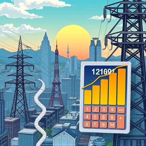 台灣城市挖礦成本分析插圖，包含電塔、礦機與收益計算器顯示微薄利潤